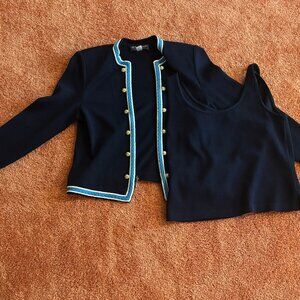 Vintage St John Knit Jacket - Navy/Blue/White (Size 4) + Tank Top (Size S) - EUC